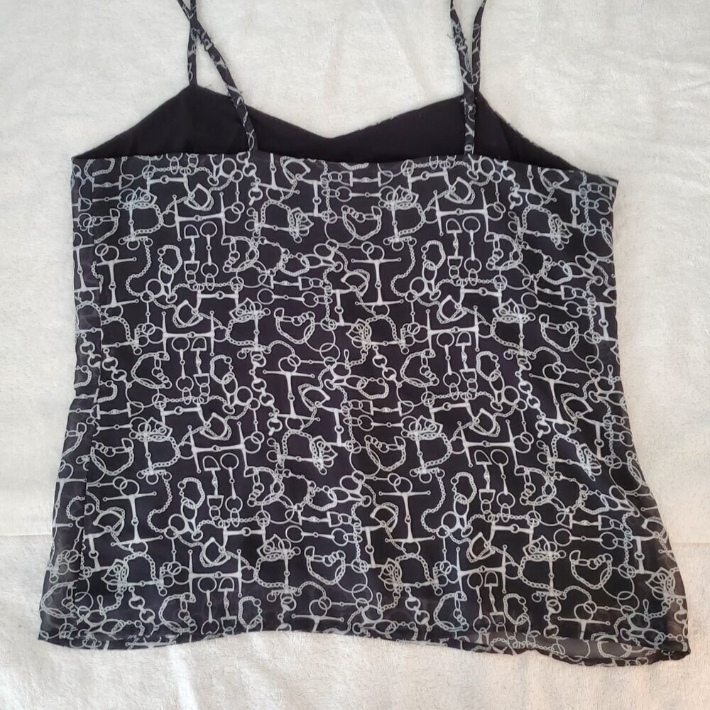 New York & Company Black & White Chain Link Print Camisole Blouse S V-Neck - Picture 5 of 10